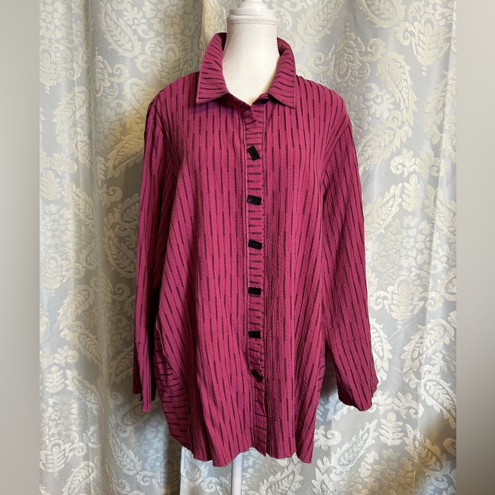 Ali Miles Woven Soft Point Collar 3/4 Sleeve Button Front Tunic 1X